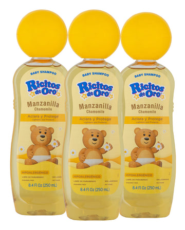 Ricitos De Oro Chamomile Manzanilla, Baby Shampoo, Hypoallergenic, 3 Pack, 8.4 Fl Oz Bottles