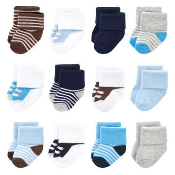 Luvable Friends Unisex Baby Newborn And Baby Terry Socks, Blue Navy Sneakers, 6-12 Months