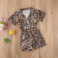 Toddler Baby Kids Satin Pajamas Set, Long Sleeve Button-Down Sleepwear Pjs For Girls (2T, Leopard-Short Sleeve)