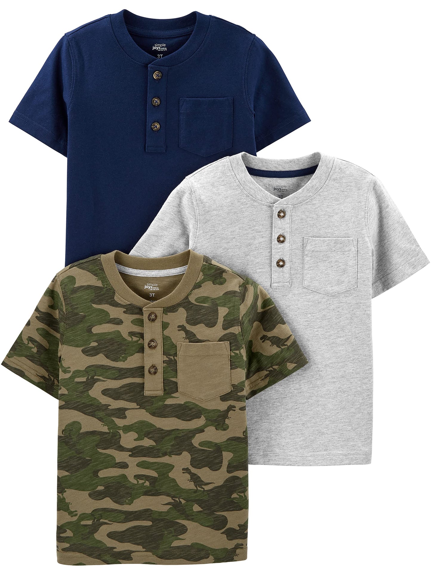 Simple Joys By Carter'S Baby Boys' 3-Pack Short-Sleeve Tee Shirts, Green Camo/Grey Heather/Navy, 5