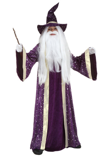 Fun Costumes Boys Magical Wizard Halloween Costume | Purple Tunic with Attached Robe and Hat for Playtime Fun and Imaginative Ad