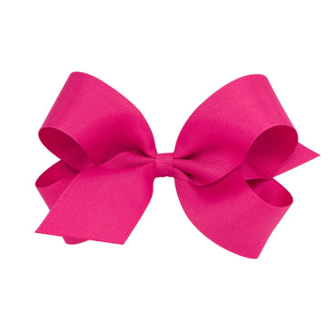 Wee Ones Girls' Classic Grosgrain Hair Bow With Plain Wrap Center On A Weestay Hair Clip, Handmade, Large Sized Bow, Shocking Pi