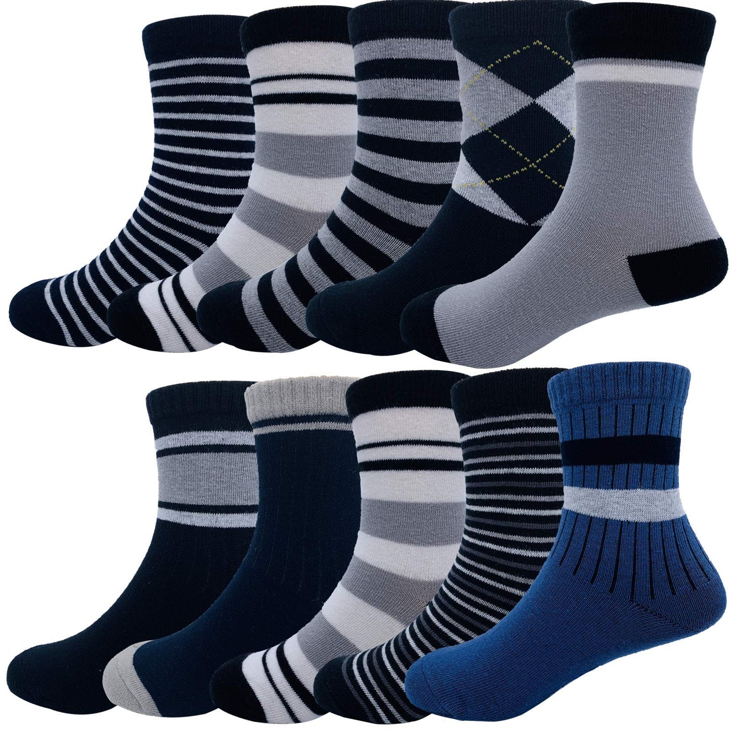 Cczmfeas Kids Boys Striped Cotton Short Crew Socks Assorted 10Pack, Striped, 47 Years