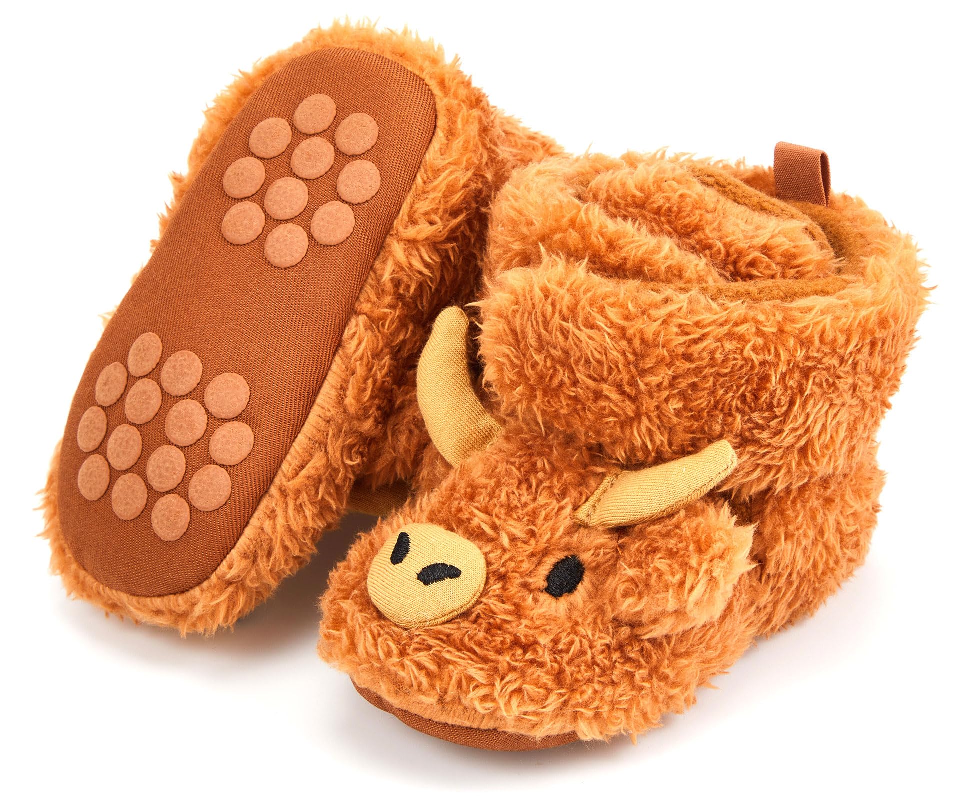 ShinyMatch Highland Baby Booties Newborn Baby Shoes Unisex Infant Slippers for Toddler Infant Girl Boy(6-12 Months,Highland Cow,