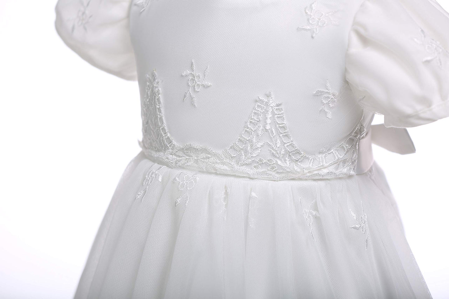 Glamulice Baby Girls Newborn Satin Christening Baptism Floral Embroidered Dress Gown Outfit Lace Formal Party Dresses Baby Girls