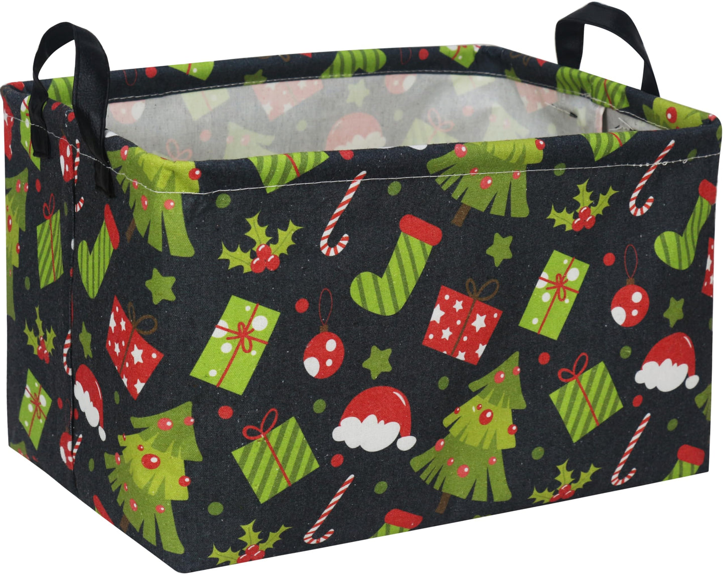 Sanjiaofen Rectangular Christmas Baskets,Tree Basket Empty,Waterproof PE Coating Kids Baskets with Handles,Gifts Book Bins,Gift 