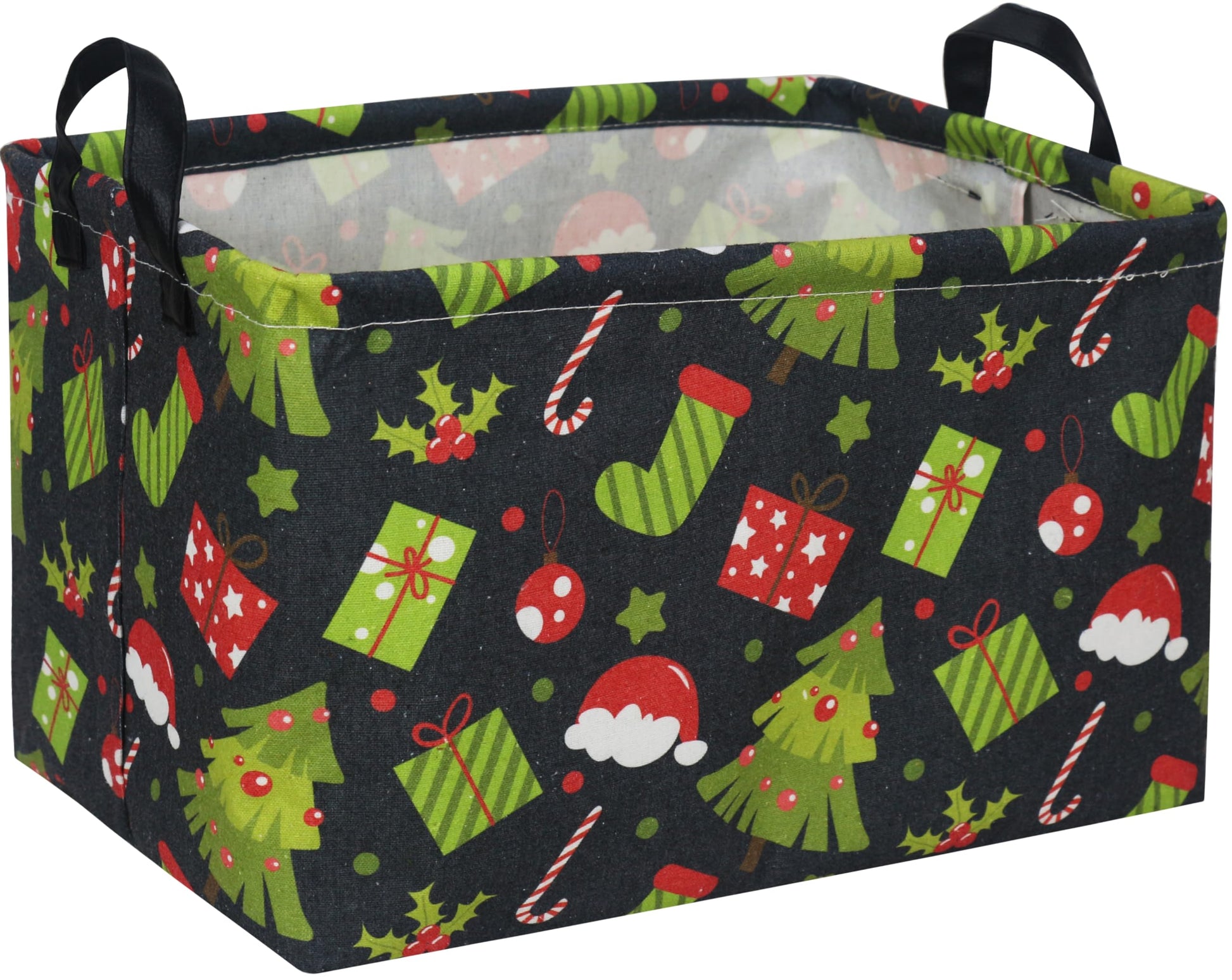 Sanjiaofen Rectangular Christmas Baskets,Tree Basket Empty,Waterproof PE Coating Kids Baskets with Handles,Gifts Book Bins,Gift 