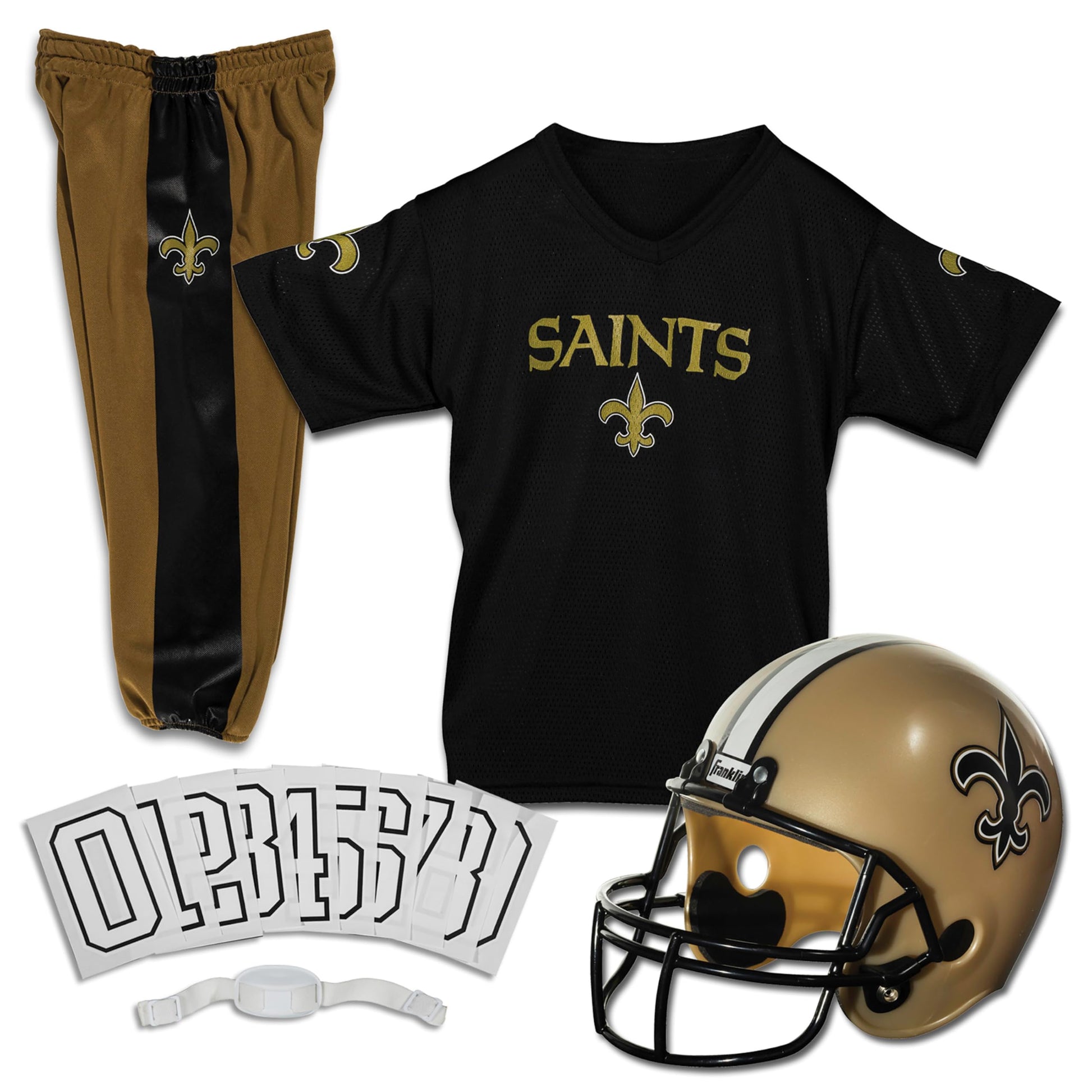 Franklin Sports New Orleans Saints Kids Football Uniform Set - NFL Youth Football Costume for Boys & Girls - Set Includes Helmet