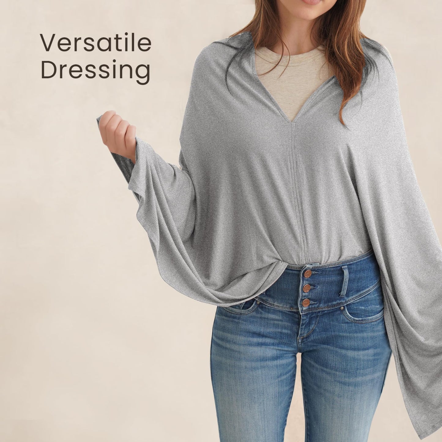 Konssy Knit Nursing Cover For Breastfeeding, 360 Full Privacy Breathable Breastfeeding Cover, Multi-Use Carseat Canopy(Grey)
