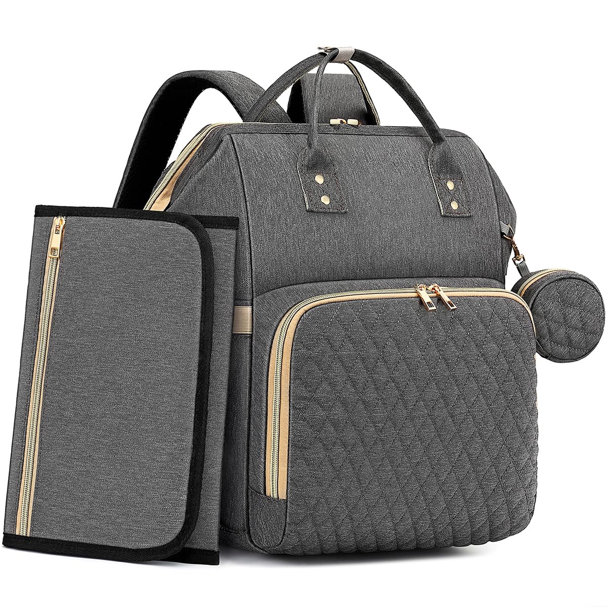 Baby Diaper Bag Backpack With Changing Pad, Pacifier Case - Gray Diaper Bags For Girl Boy Newborn Unisex Infant Toddler - Baby T