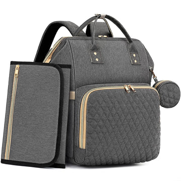 Baby Diaper Bag Backpack With Changing Pad, Pacifier Case - Gray Diaper Bags For Girl Boy Newborn Unisex Infant Toddler - Baby T