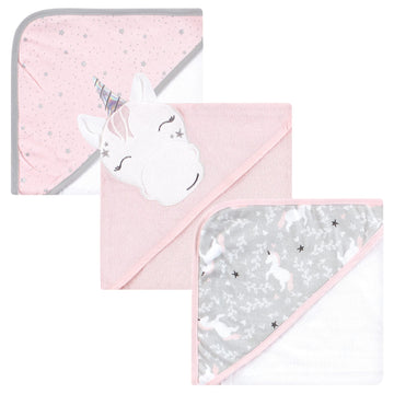 Hudson Baby Unisex Baby Cotton Rich Hooded Towels, Pink Unicorn, One Size