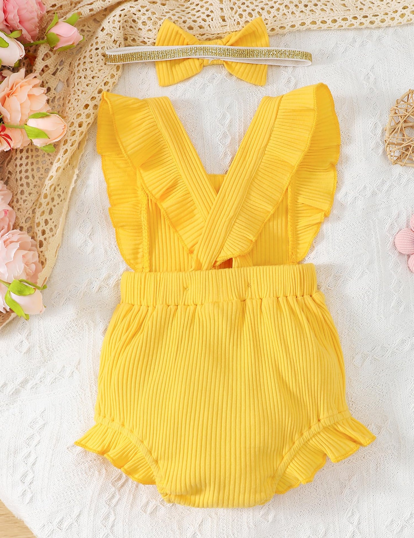 Fullfamous Infant Baby Girl Clothes Outfits Romper Spring Summer Clothing Onesie Bodysuit Jumpsuit Ropa De Bebe Nia Yellow 6-9 M