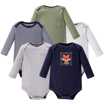 Hudson Baby Baby Girls Cotton Long-Sleeve Bodysuits T Shirt Set, Mr Fox, 3-6 Months Us