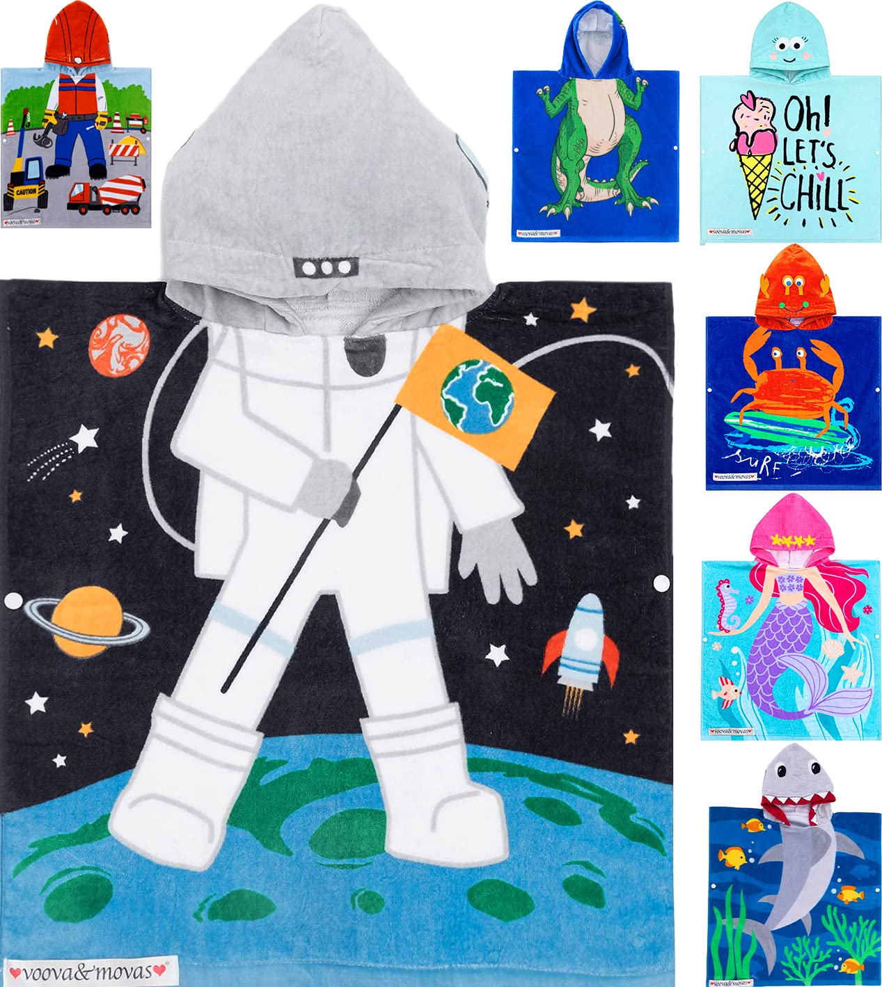 Voova & Movas Toddler Towel With Hood, Oversized (2-4Years,22X22) Made From 100% Soft Cotton,Absorbent Hooded Poncho Towel For B