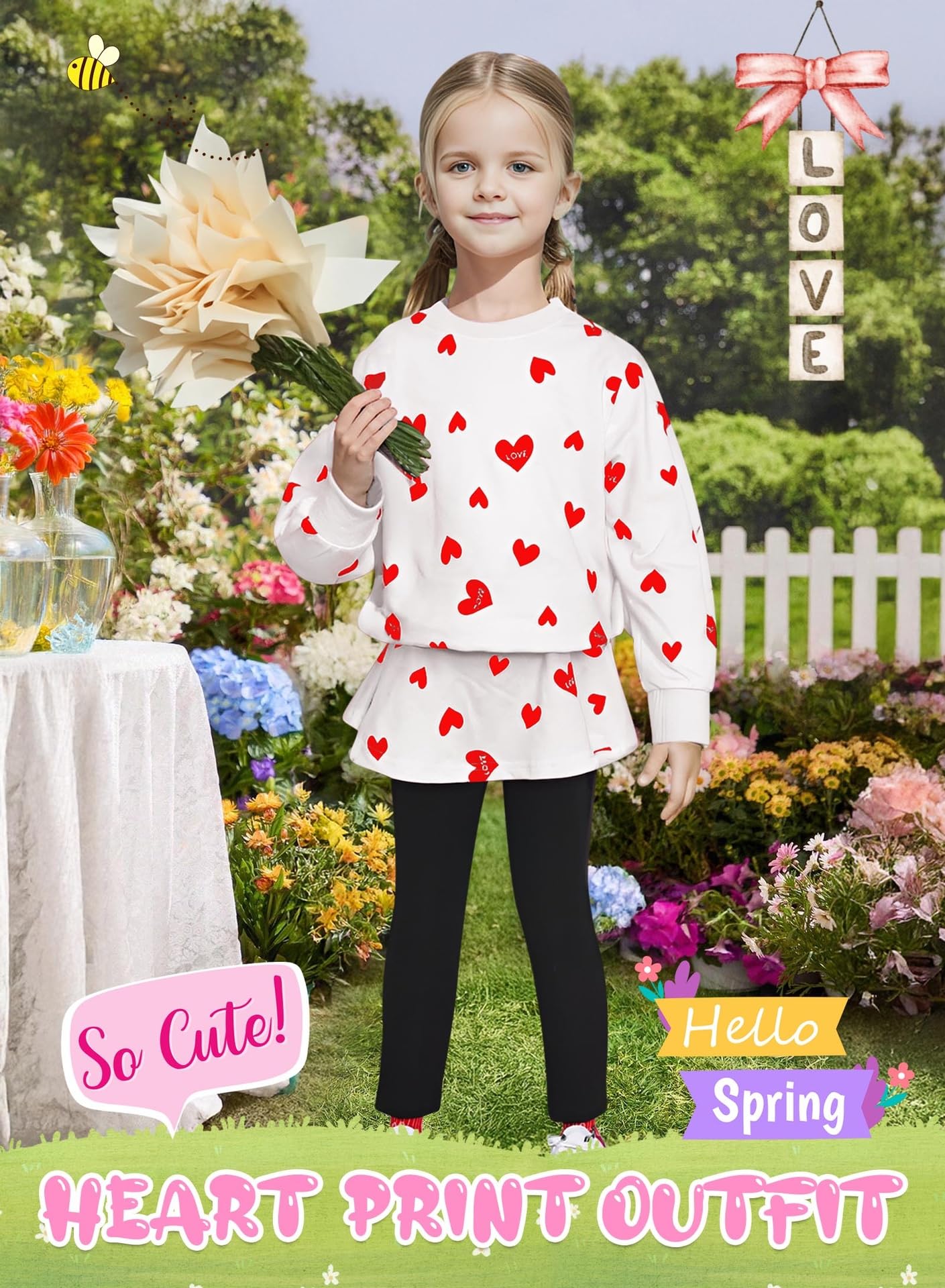 Bomdeals Adorable Cute Toddler Baby Girls Clothes Set,Long Sleeve T-Shirt +Pants Outfit(Age(5T), Whitered)