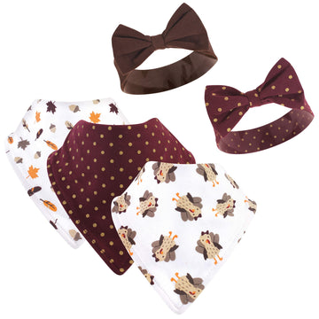 Hudson Baby Unisex Baby Cotton Bib And Headband Or Caps Set, Girl Turkey, One Size