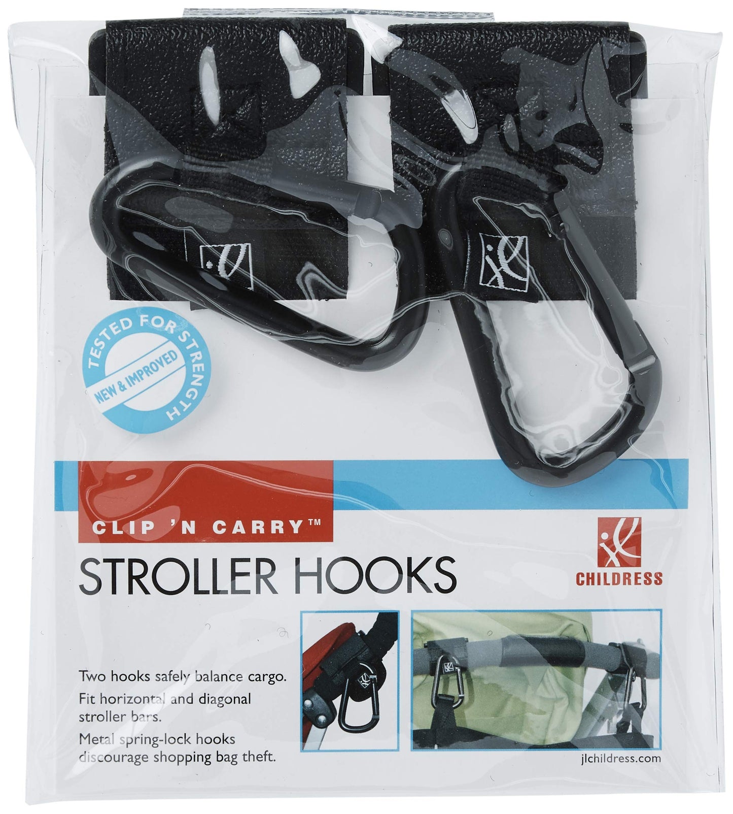 J.L. Childress Clip 'N Carry Stroller Hooks - Universal Stroller Clips With Non-Slip Straps - Durable Carabiners To Hold Watter