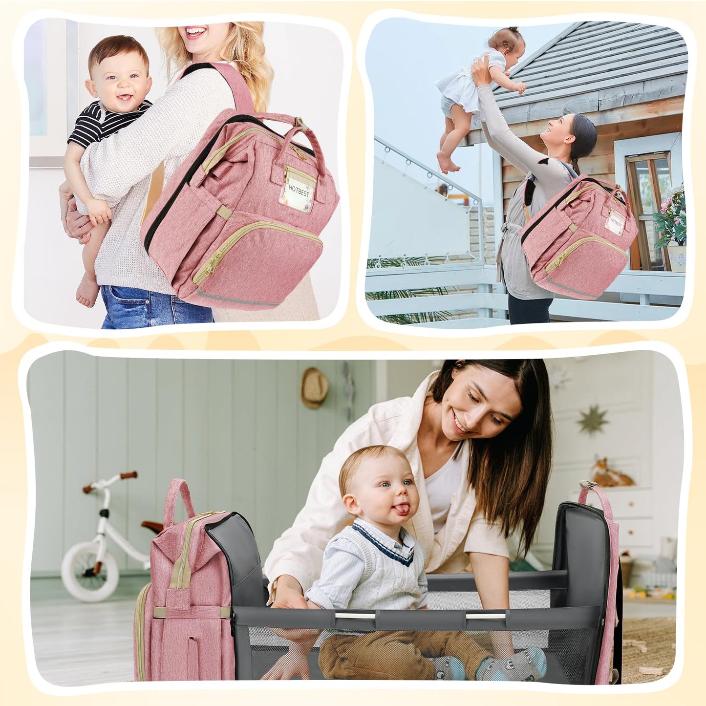 Hotbest Diaper Bag Backpack, Pink, Large