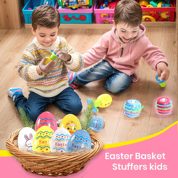 Easter Eggs Toys,4 Pack Easter Egg Spinning Tops With Flash & Music,Easter Gifts For Kids Easter Basket Essentials Stuffers,East