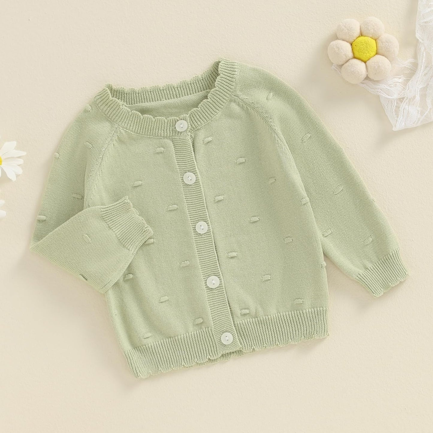 Infant Baby Girl Cardigan Sweater Long Sleeve Button Up Knit Sweatshirt Jacket Toddler Baby Girl Fall Outfits (Green, 3-4 Years)