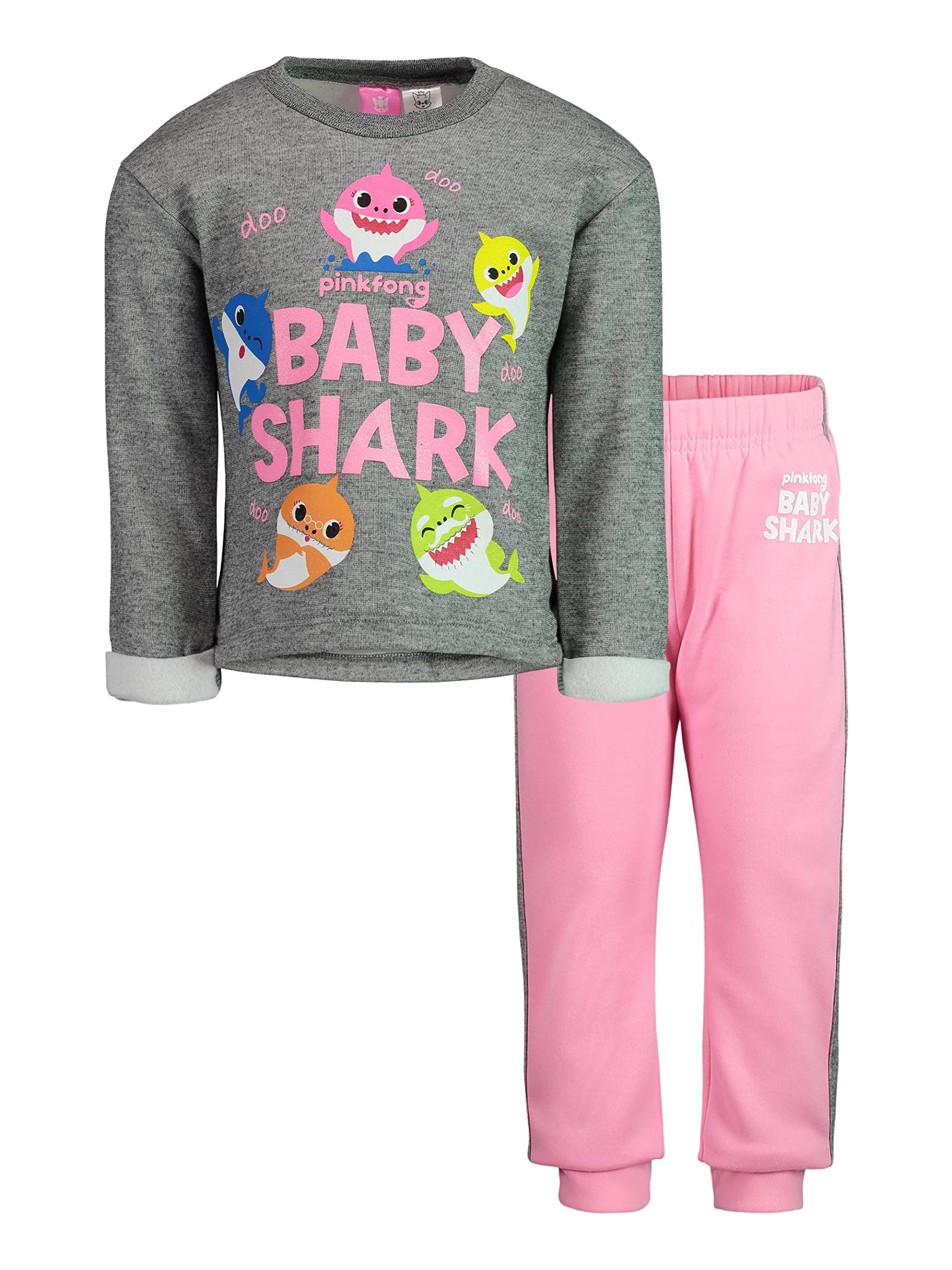 Pinkfong Baby Shark Baby Girls Long Sleeve T-Shirt Pant Set Grey/Pink 18 Months