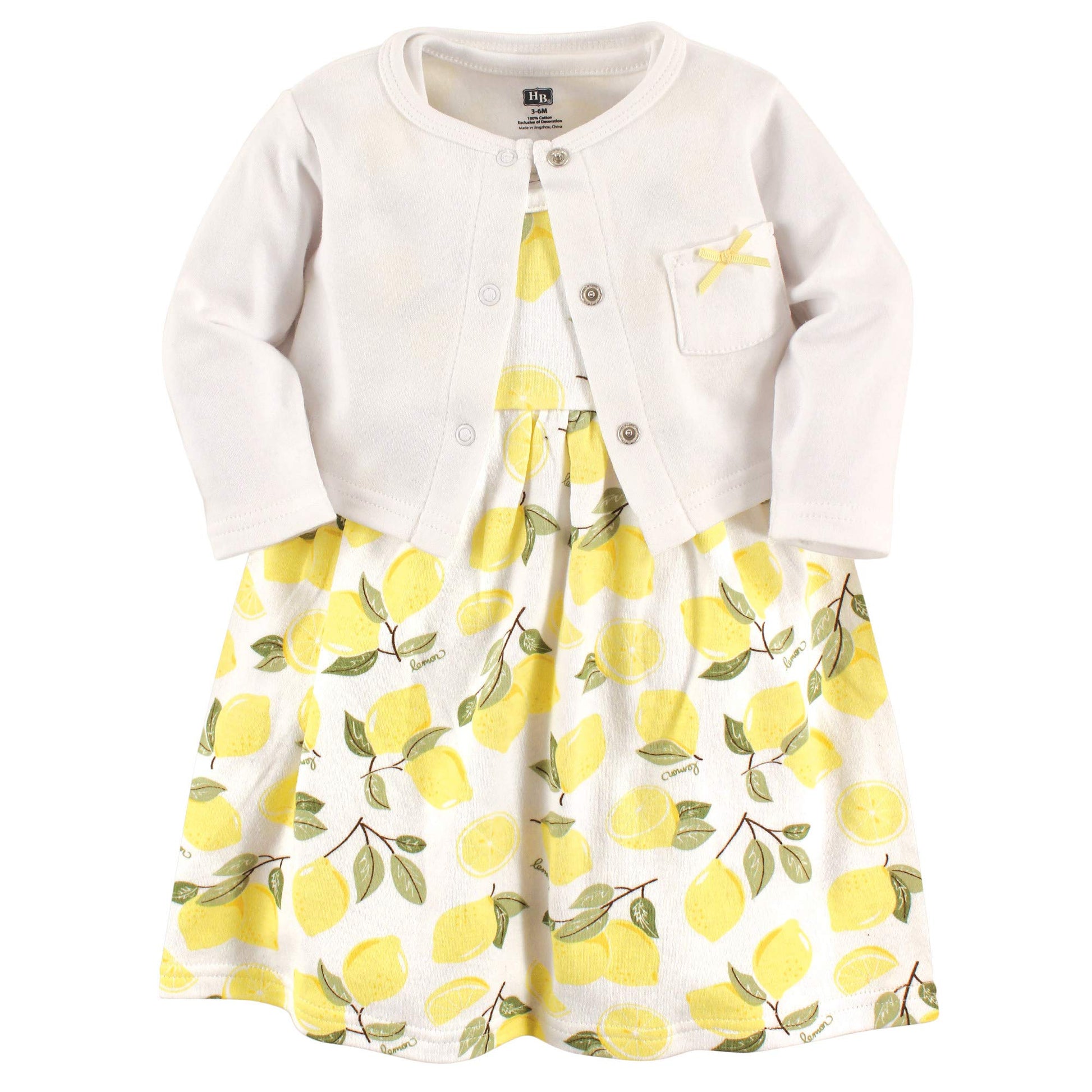 Hudson Baby Girls' Cotton Dress And Cardigan Set, Lemon, 3-6 Months