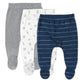 Honestbaby Baby 3-Pack Organic Cotton Footed Harem Pants, Dotted Stripe Navy Blue, 6-9 Months