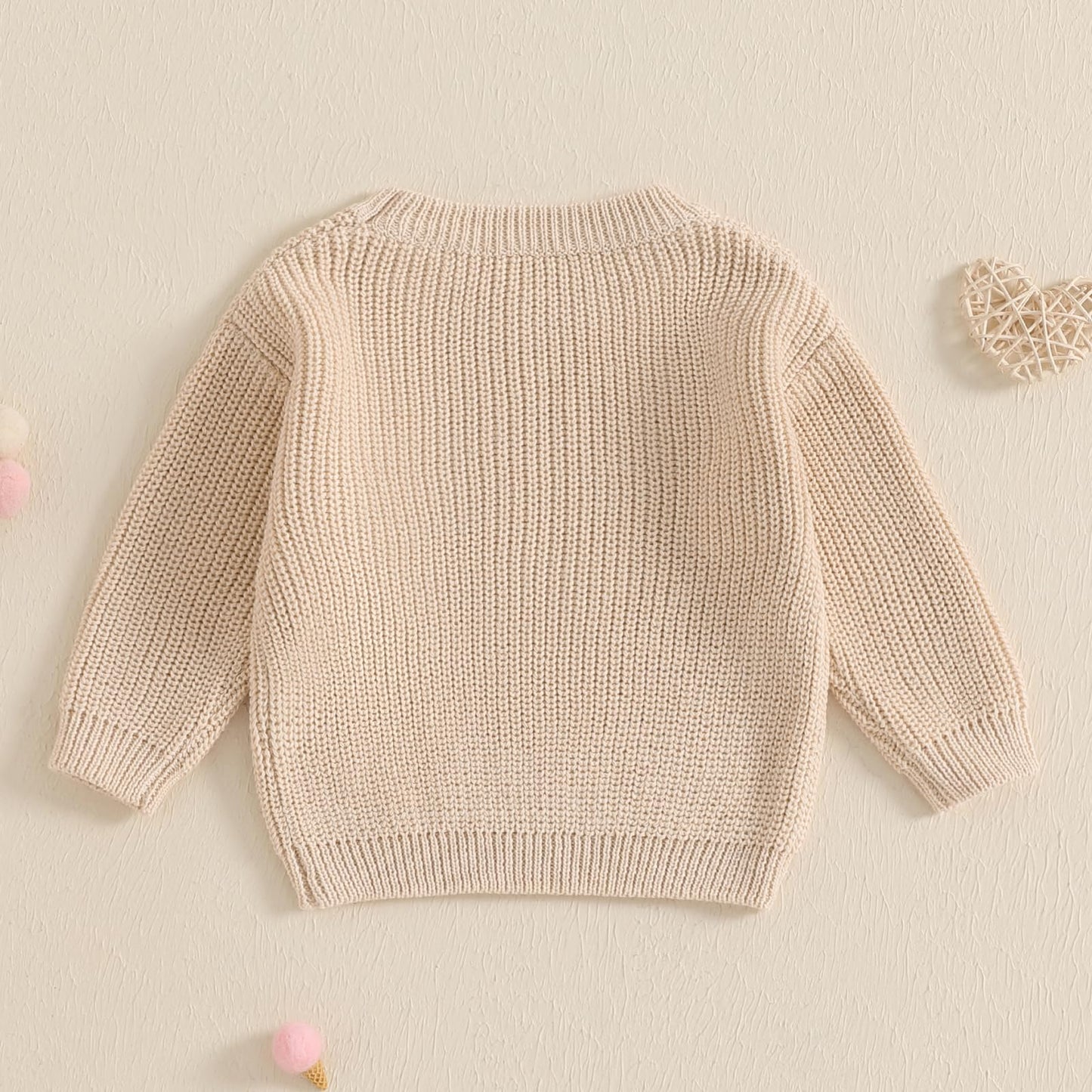 Nokpsedcb Baby Girl Cute Long Sleeve Heart Flowers Embroidery Oversized Sweater Toddler Valentine Outfit (Beige Love, 3-4 Years)