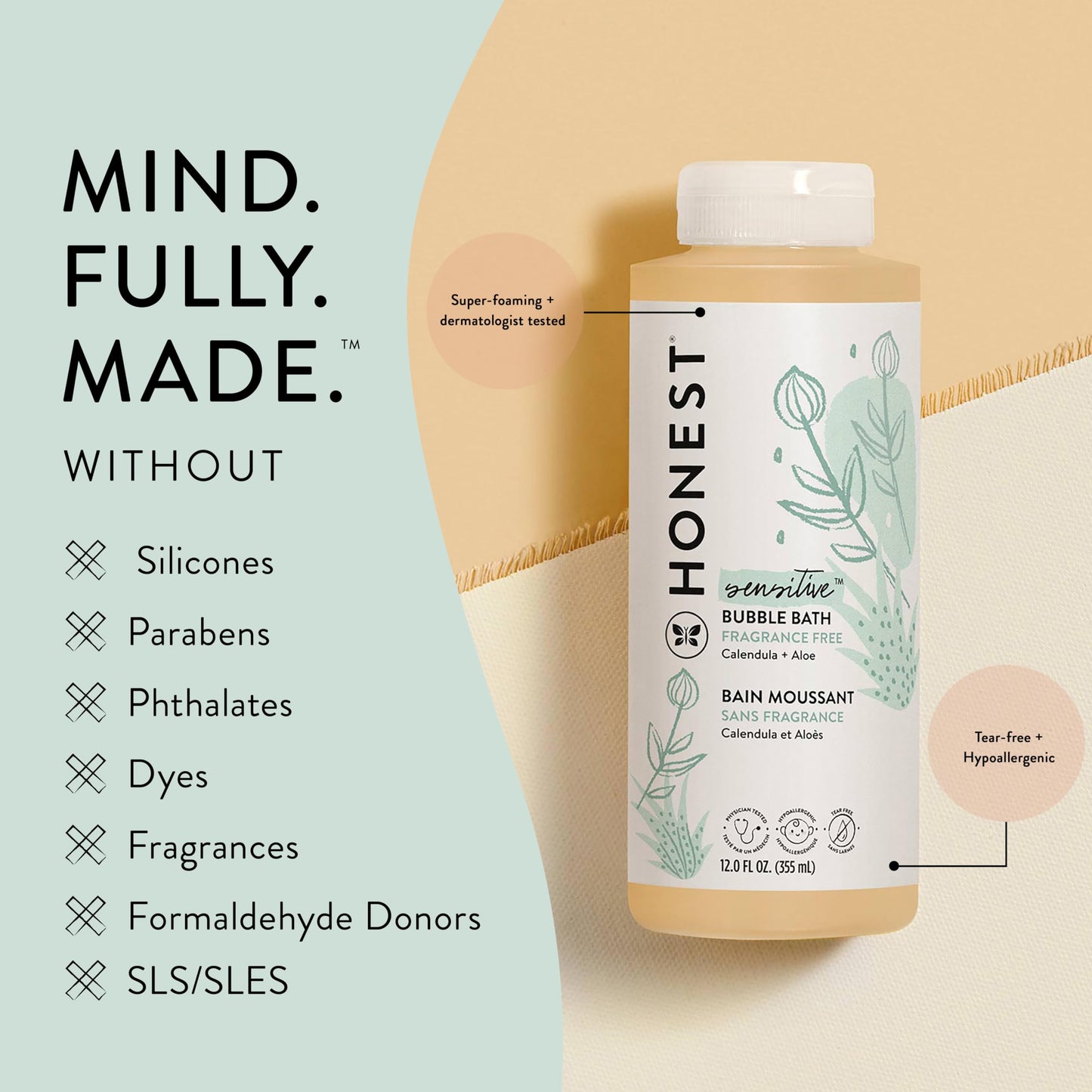 The Honest Company Purely Simple Bubble Bath, Fragrance Free, 12 Fluid Ounce