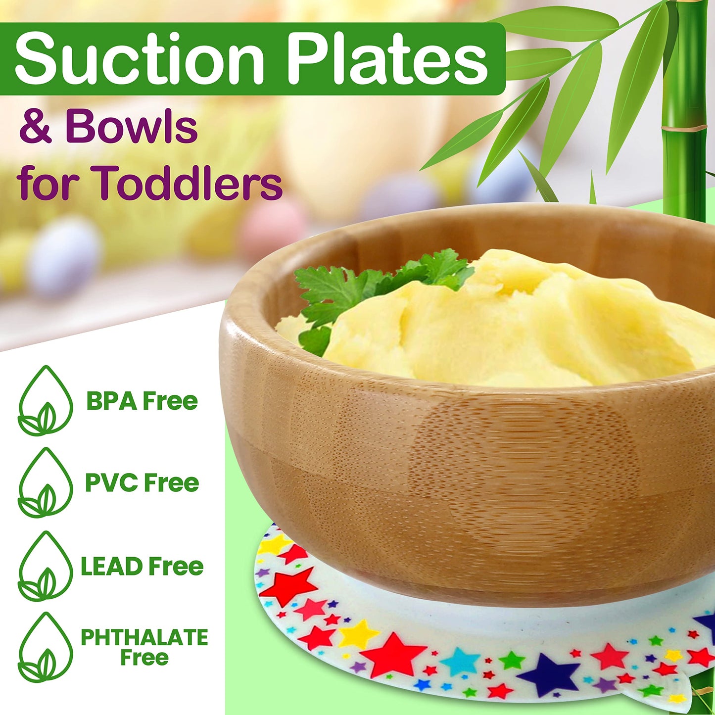 Nutrichef Round Bamboo Baby Plate, Star Set With Cup
