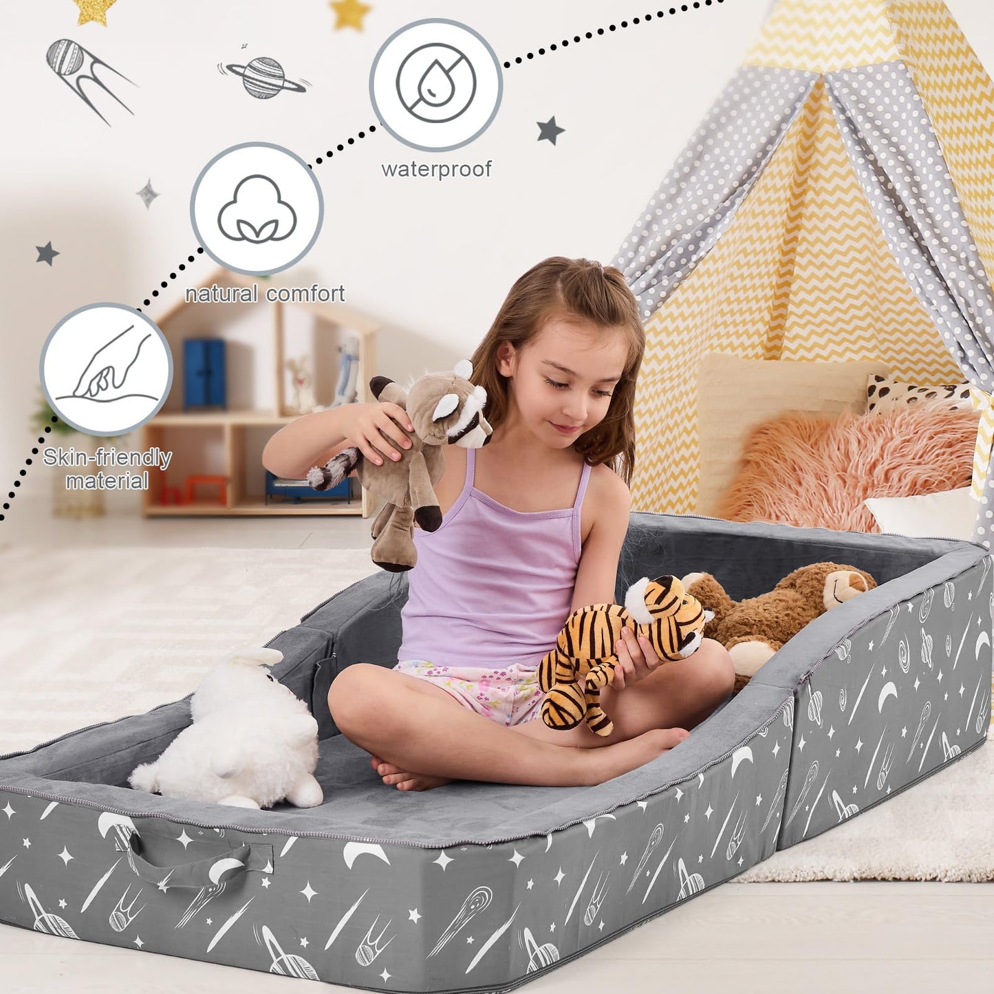 Joywoo Toddler Floor Bed, Toddler Travel Bed For 3-6, Foldable Portable Toddler Bed For Home/Playing/Nap/Hotel, Kids Floor Bed W