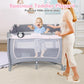 Honey Joy Pack And Play With Bassinet, Infant Nursery Center Pack And Play W/Newborn Cradle & Hanging Toys, Diaper Storage, Musi