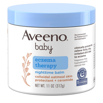 Aveeno Baby Eczema Therapy Nighttime Moisturizing Balm With Colloidal Oatmeal & Ceramide, Soothes & Relieves Dry, Itchy Skin Fro