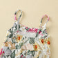 Emmababy Toddler Girl Bell Bottom Romper Baby Floral Suspender Pants Ribbed Jumpsuit Backless Flare Overalls Summer Playsuit(Flo
