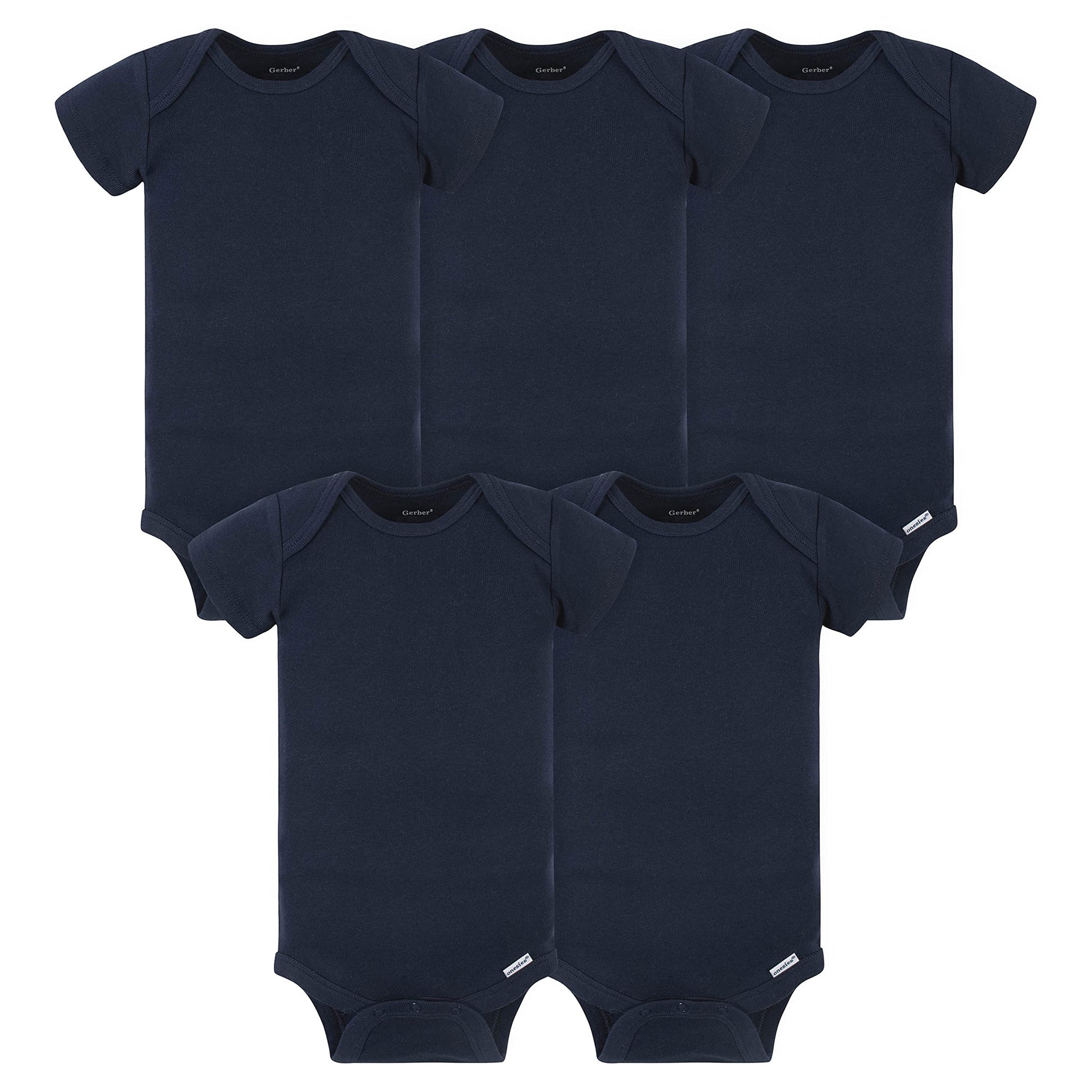 Gerber Baby 5-Pack Solid Onesies Bodysuits, Navy, 18 Months