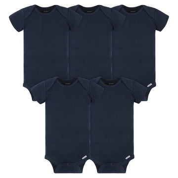 Gerber Baby 5-Pack Solid Onesies Bodysuits, Navy, 18 Months