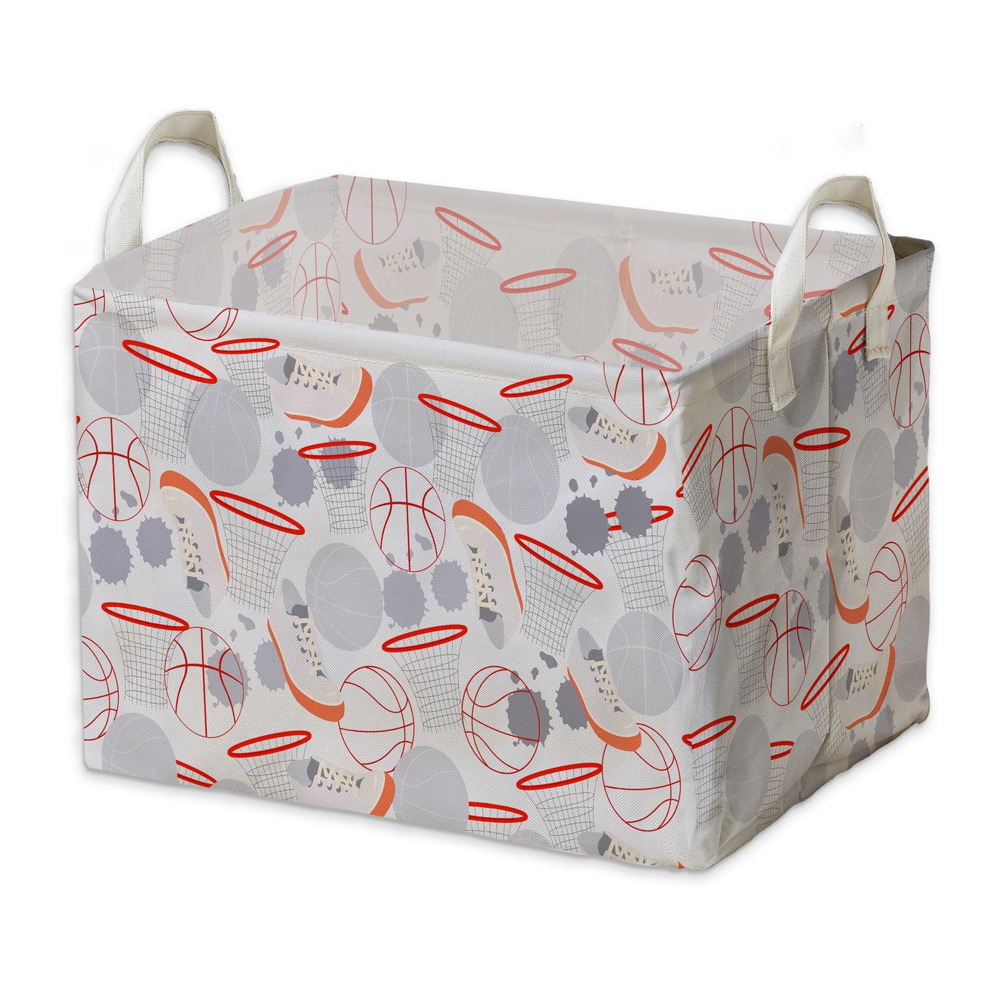 Foldable Waterproof Canvas Basketball Nursery Basket With Hard Bottom - Large Square, Toys Storage Box And Bins