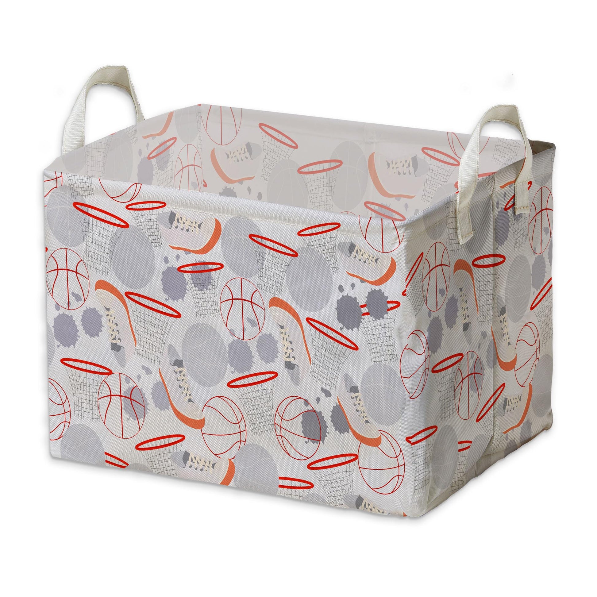 Foldable Waterproof Canvas Basketball Nursery Basket With Hard Bottom - Large Square, Toys Storage Box And Bins