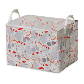 Foldable Waterproof Canvas Basketball Nursery Basket With Hard Bottom - Large Square, Toys Storage Box And Bins