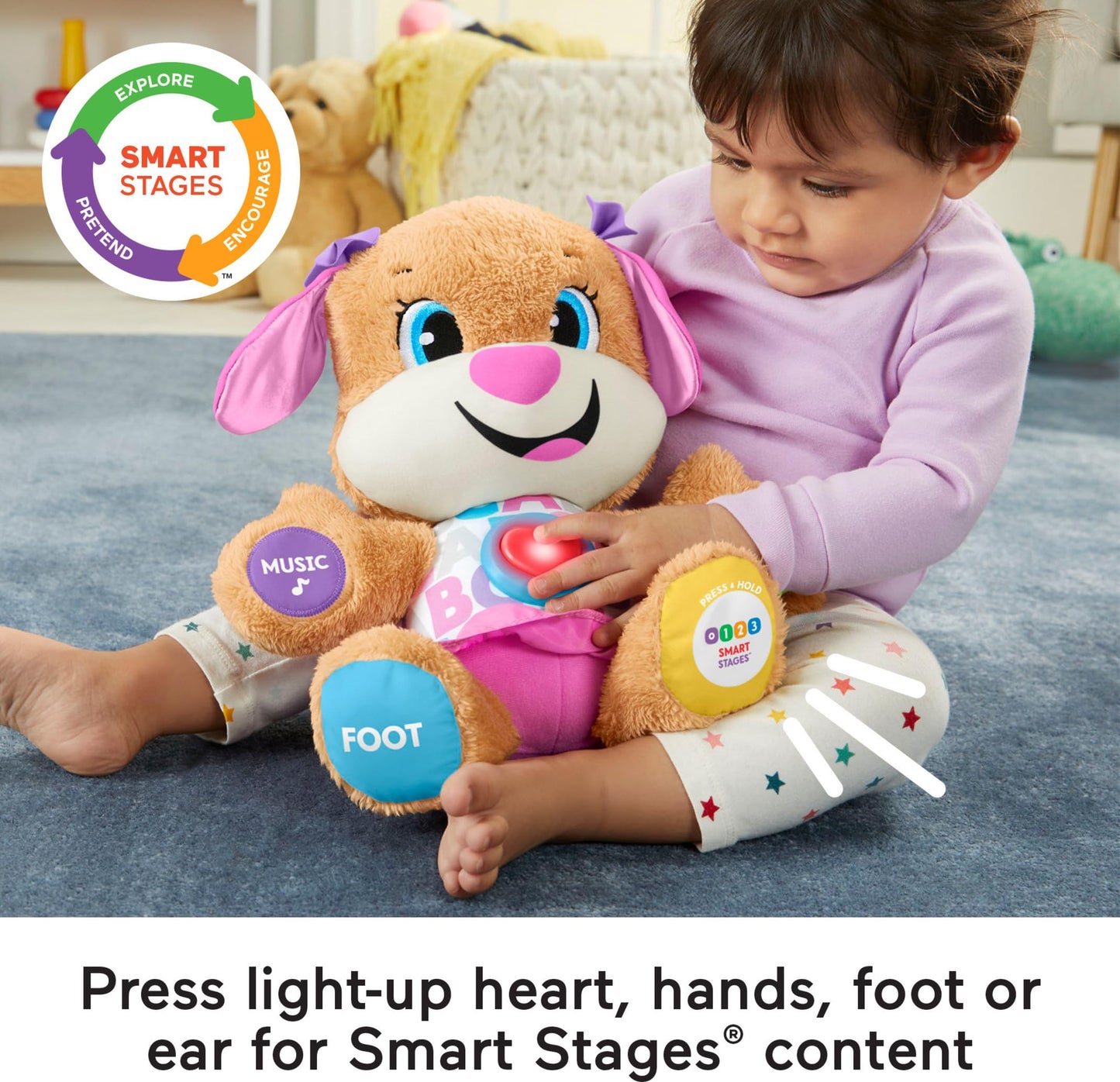 Fisher-Price Baby & Toddler Toy Laugh & Learn Smart Stages Sis Musical Plush with Lights & Phrases for Infants Ages 6+ Months
