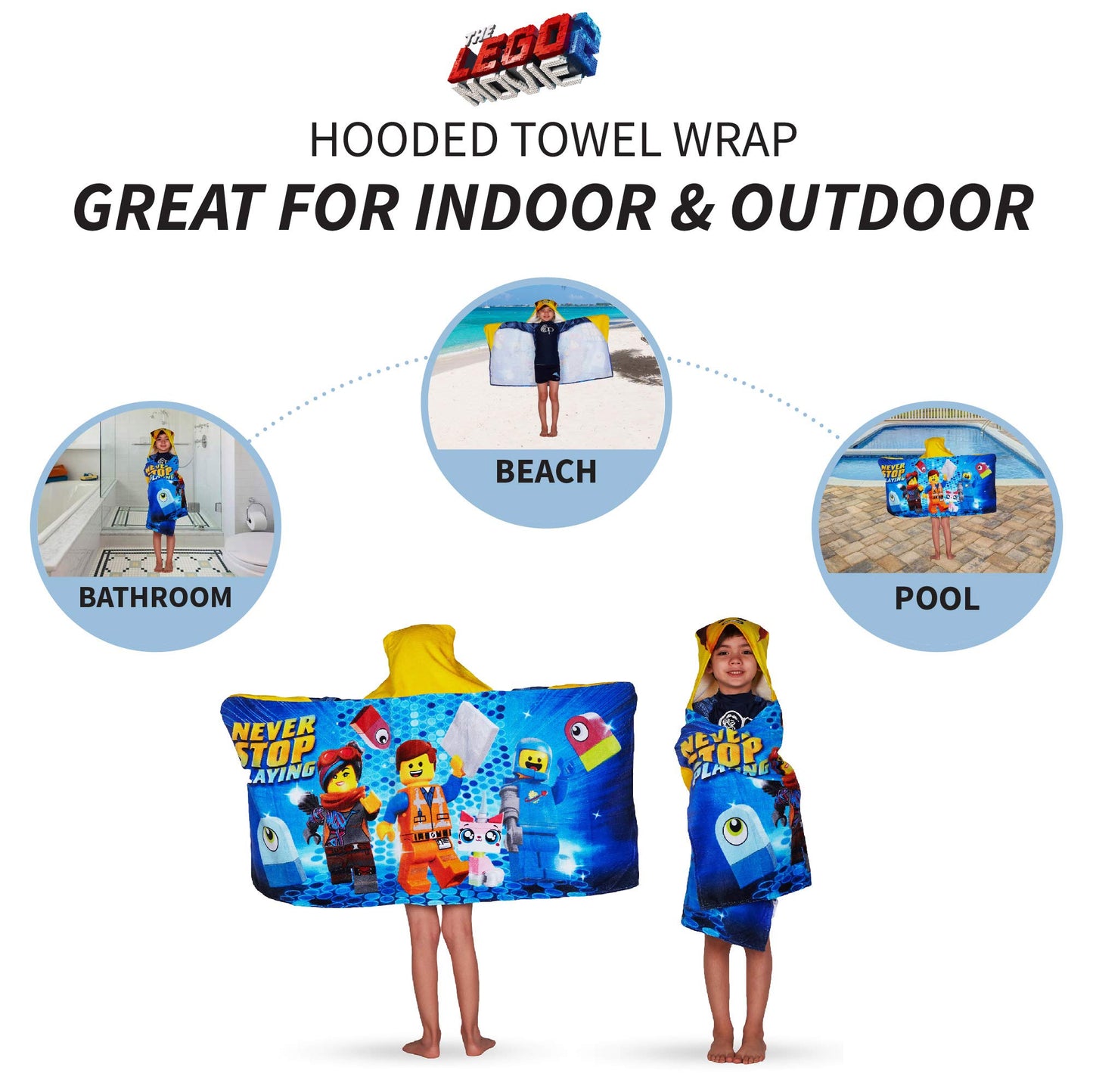 Franco Kids Bath Hooded Towel Wrap, 24 In X 50 In, Lego Movie
