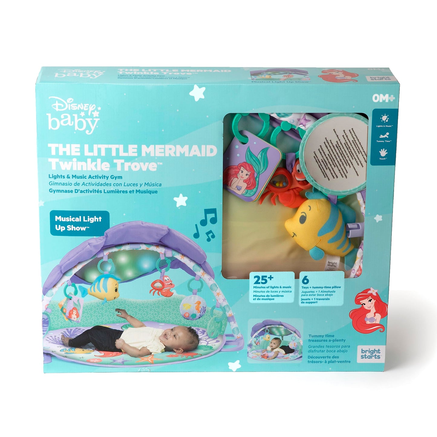 Bright Starts Disney Baby The Little Mermaid Twinkle Trove Light-Up Musical Baby Activity Gym with Tummy Time Pillow, Newborn+