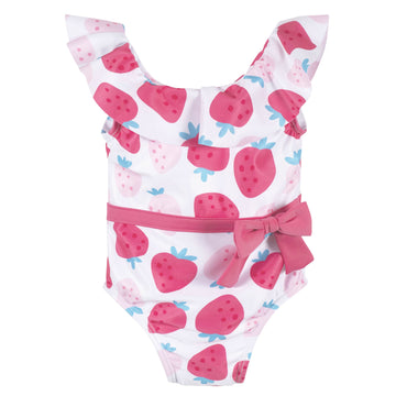 Gerber Girls' One-Piece Swimsuit, Pink Strawberry, 3-6 Months