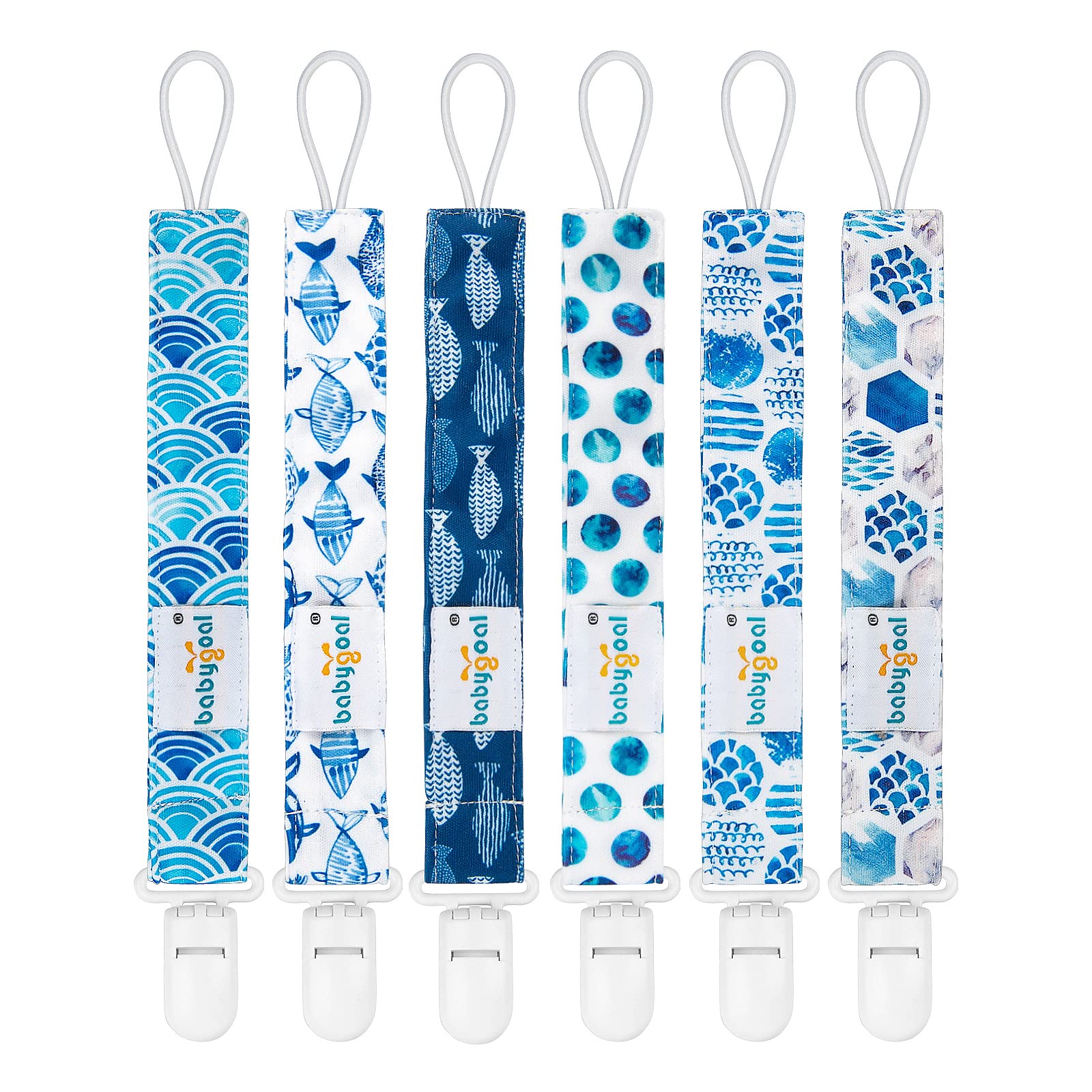 Babygoal Ocean Blue Pacifier Clips, 6 Pack Binky Paci Holder Clips And Leash For Boys And Girls Fits For Most Pacifier, Binkie S