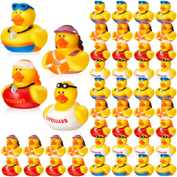 Deekin 50 Pcs Lifeguard Rubber Ducks 2 Inch Bath Ducks for Cruise Ships, Hide Baby Shower Birthday Party Favors, Beach Pool Gift