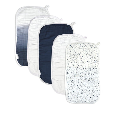 Honestbaby Organic Cotton Multi-Layer Burp Cloths Multipack, 5-Pack Twinkle Star White/Navy, One Size