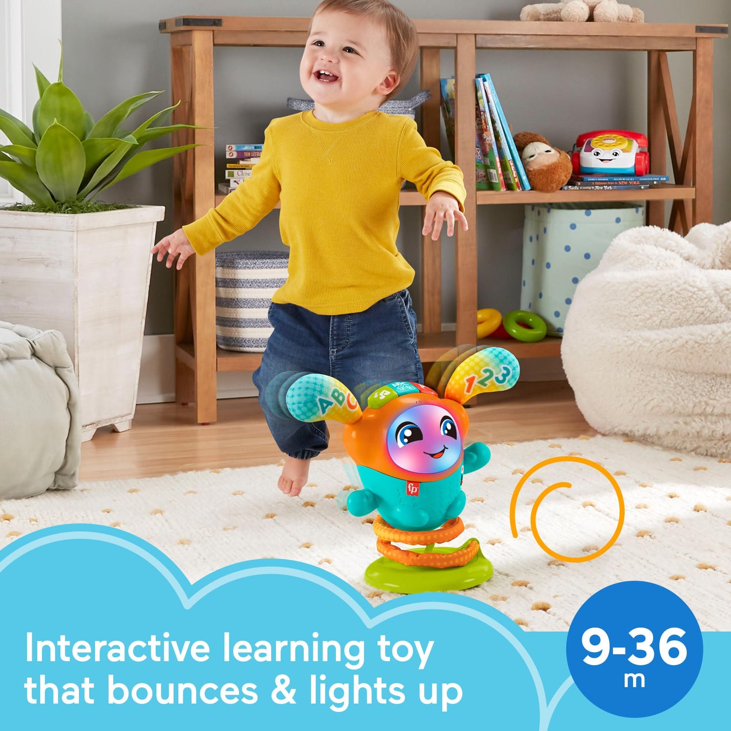 Fisher-Price Baby & Toddler Learning Toy DJ Bouncin Beats with Music Lights & Bouncing Action for Ages 9+ Months