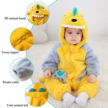 Tonwhar Kids' And Toddlers' Infant Tiger Dinosaur Animal Fancy Dress Costume Outfit Hooded Romper Jumpsuit(6-12 Months/Height:26