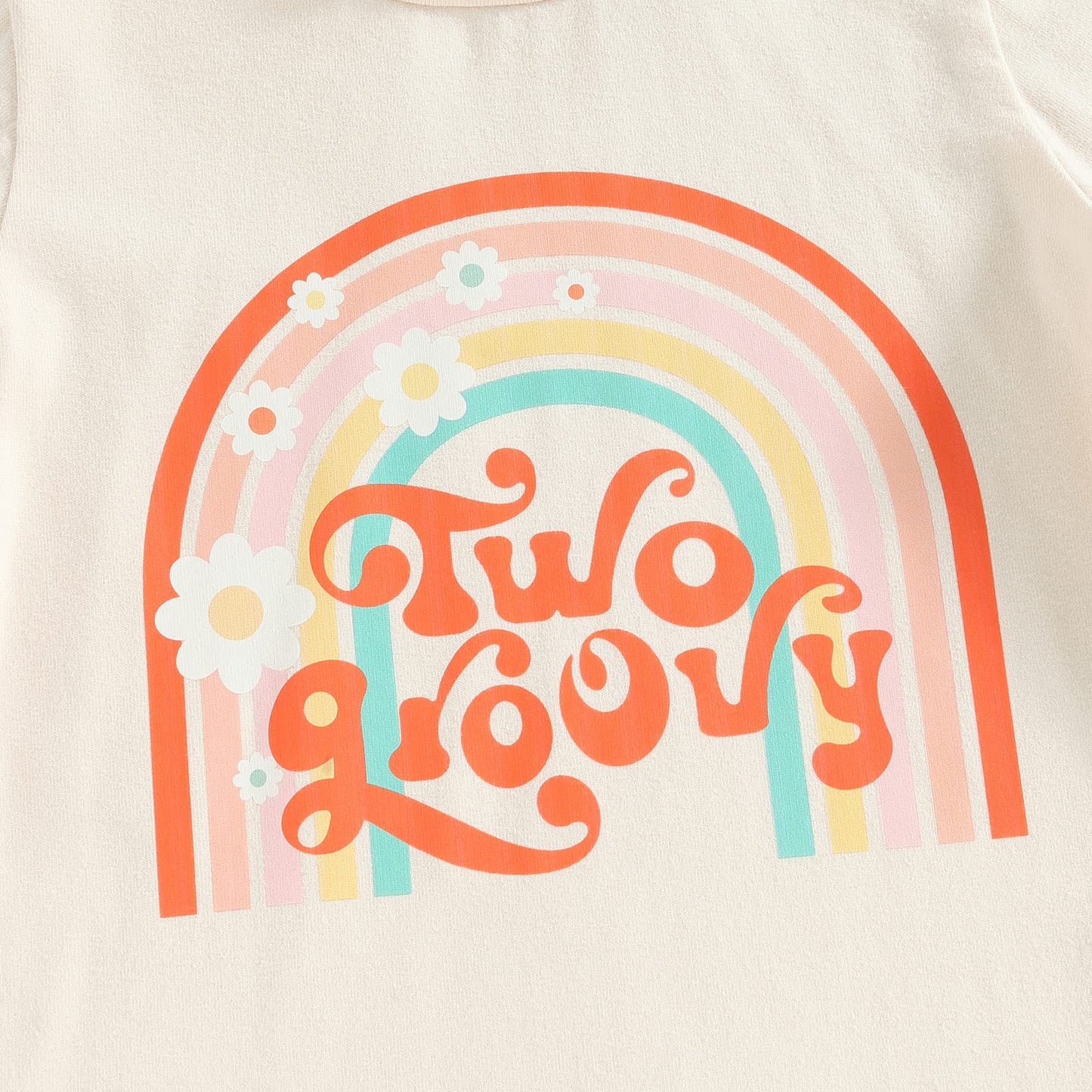 Lamuusaa Toddler Baby Girl Birthday Outfit Groovy One/Two Groovy Romper Shirts Flower Bell Bottoms Headband Boho Clothes